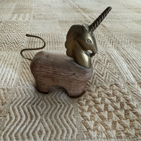 Vintage Brass and Wood Unicorn Figurine Boho Vibes - Picture 5 of 6